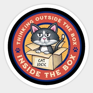 Cute Funny Cat Thinking Outside the Box Sticker